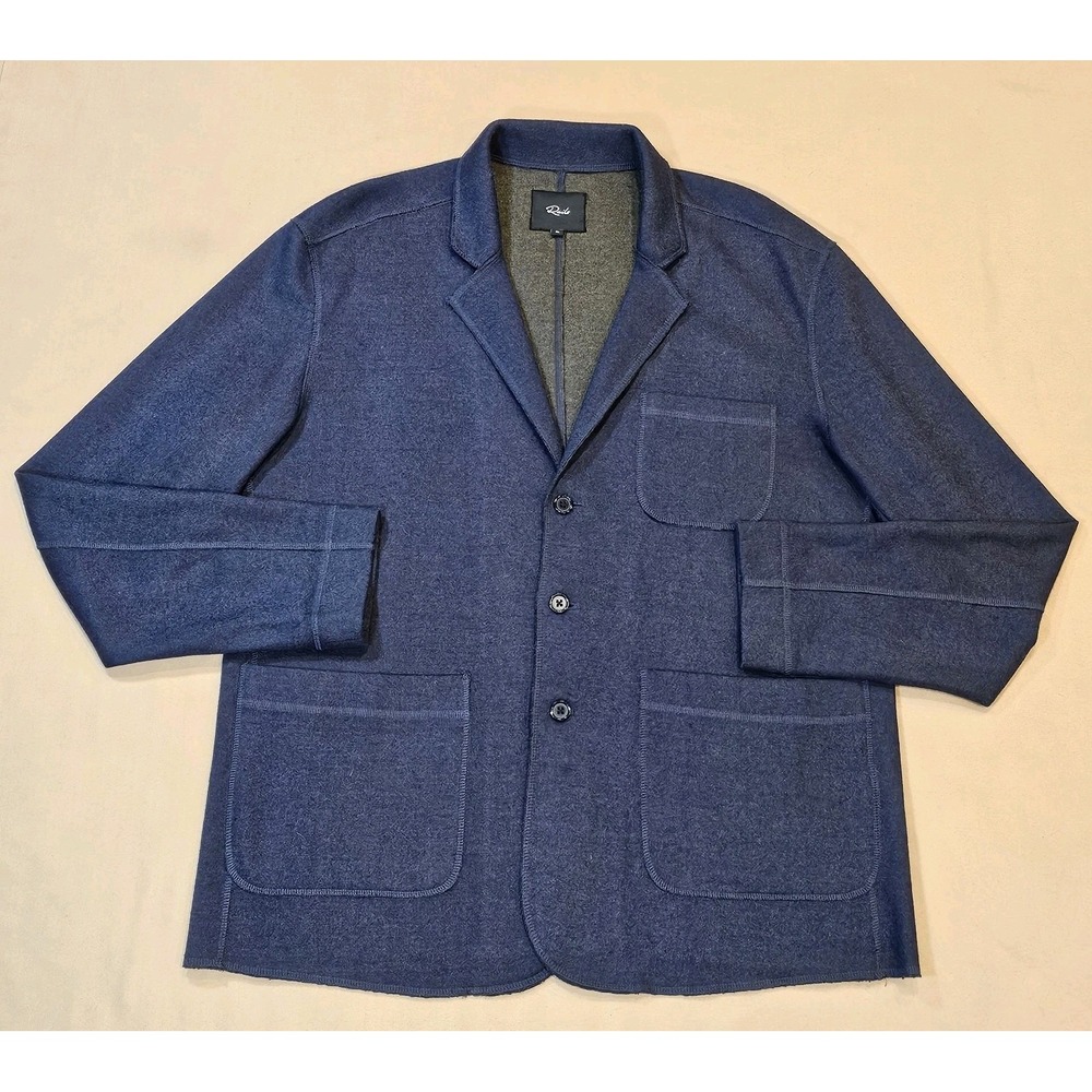 Rails Wool Blend Double Face Knit Button Up Blazer Mens XL Dwight Navy Blue